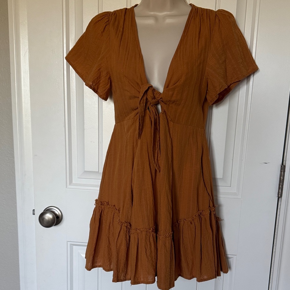 Cotton Candy LA Rust Tie-Front Mini Dress